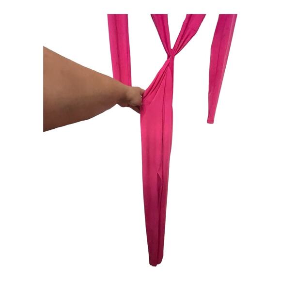 Nookie Jewel Maxi Gown Twist Front Cut-Out Side Slit Long Sleeve Neon Pink Small - Picture 6 of 14